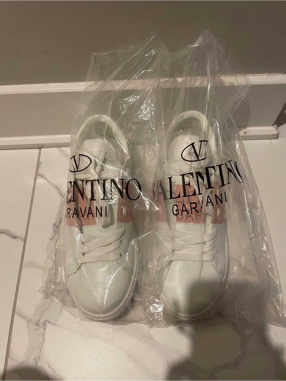 Valentino Garavani White Sneakers with Pale Pink Logo Tab